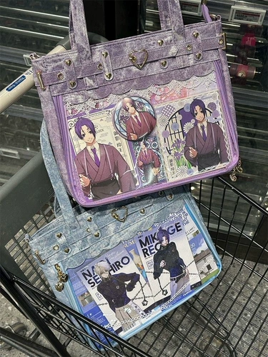 Джинсовая оригинальная полиуретановая вместительная и большая сумка через плечо на одно плечо, в стиле панк