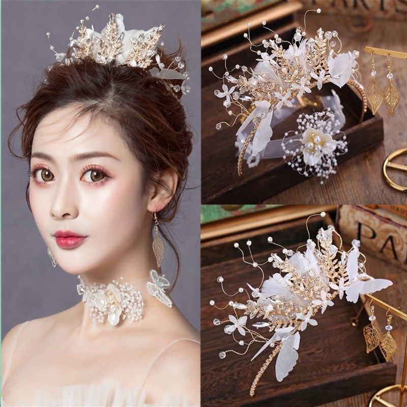  Wedding Earrings Accessories Toast New Bridal Headwear Han Style Super Fairy Feather Crown Scarf BIRTHDAY CHILDREN
