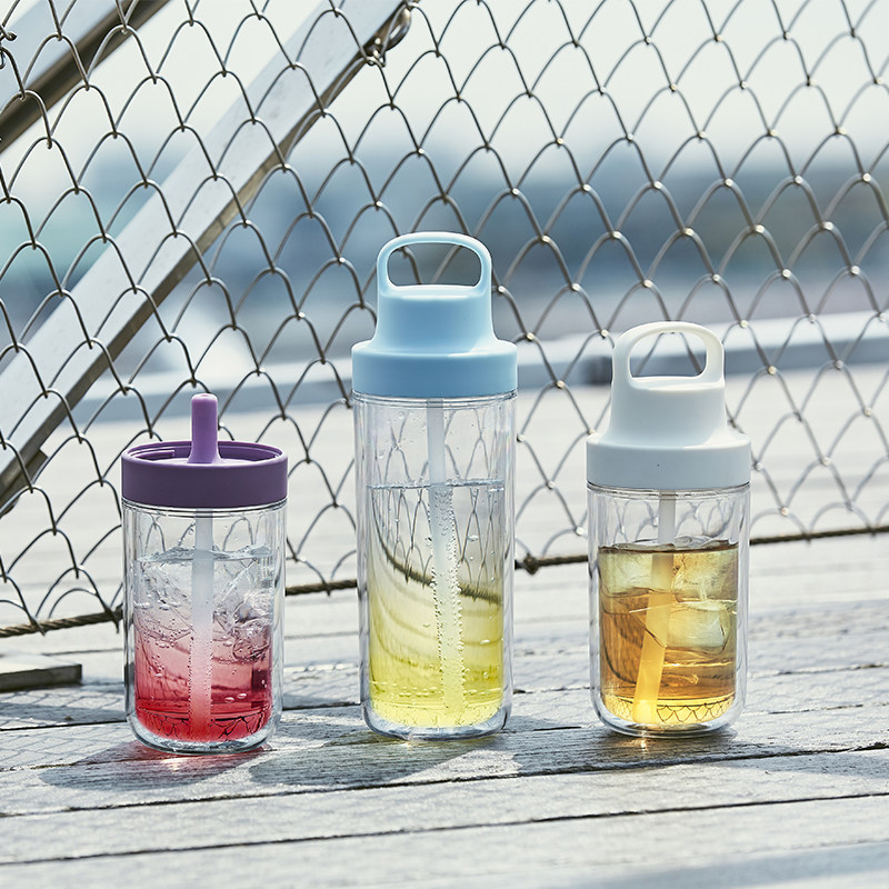 Kinto to Go Bottle Plastic Resin Double-Layer Straw Water Bottle Portable Outdoor Straw Cup