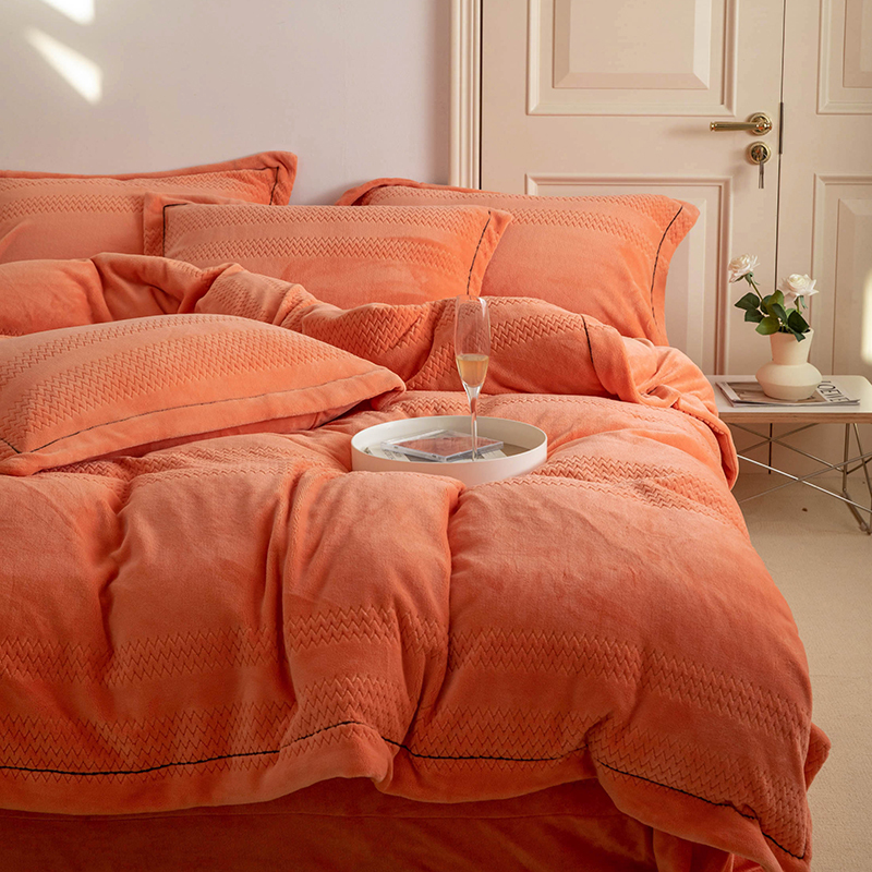 Class a High-End Winter Milk Velvet Four-Piece Bedding Set, Coral Fleece Bed Sheet, Thickened Fleece Duvet Cover, Flannel Orange Class a High-End Winter Milk Velvet Four-Piece Bedding Set, Coral Fleece Bed Sheet, Thickened Fleece Duvet Cover, Flannel Orange