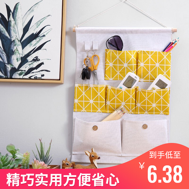 Cotton linen containing hanging bag combined small hanging pocket door rear cloth art storage finishing bag wall hanging dormitory wall-mounted storage bag