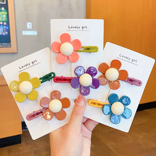 Демисезонная детская милая заколка для волос, шпильки для волос, челка, безвредная заколка-крабик, аксессуар для волос, в цветочек, не повреждает волосы