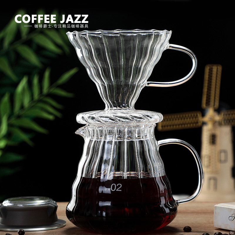 COFFEE JAZZ Hand-punching Coffee Filter Pot V60 Filter Cup Thickened High Temperature Resistant Glass Transparent Coffee Sharing Pot