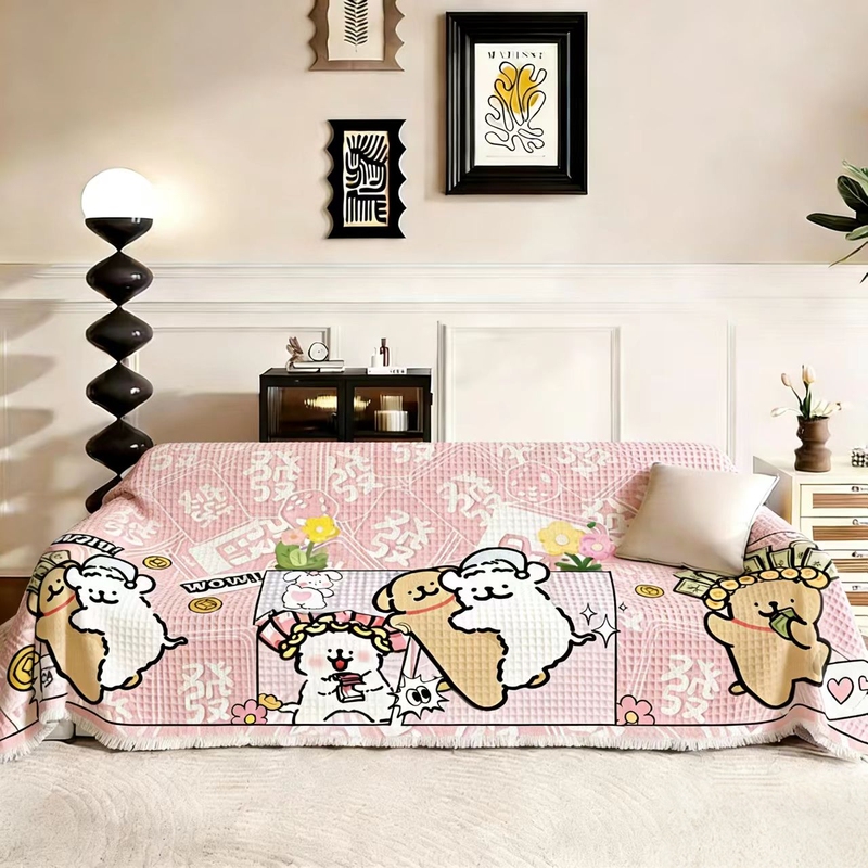 Line Art Puppy Lazy Sofa Cover Full Coverage One-Piece Non-Slip Dustproof Sofa Cover Cloth Decorative Living Room Blanket