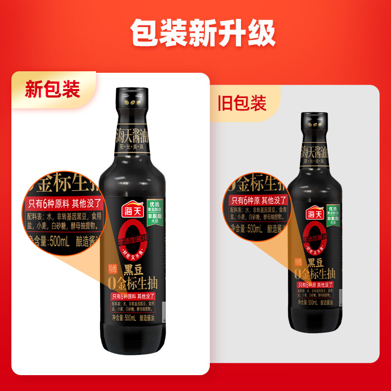 Haitian Black Bean 0 Gold Label Light Soy Sauce 500ml*12 Bottles, Zero Additives, Non-Gmo, Brewed with Black Beans for Cooking