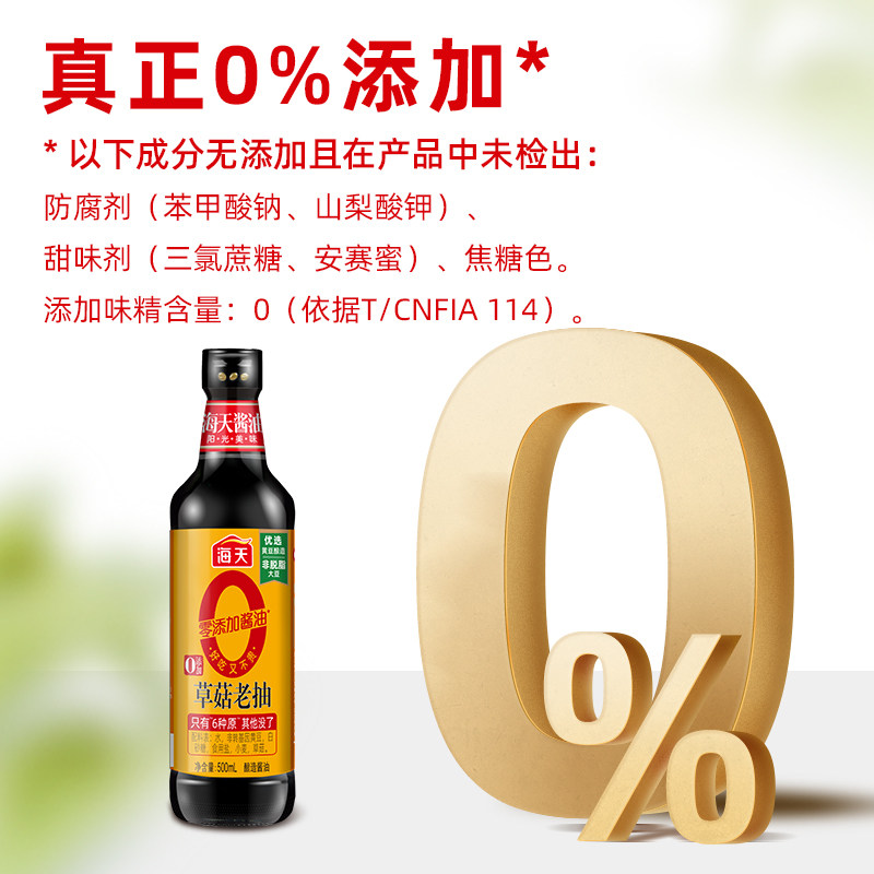 Haitian 0 Added Straw Mushroom Dark Soy Sauce 500ml*12 Bottles Commercial Zero-Added Soy Sauce Soybean Brewing Coloring Seasoning