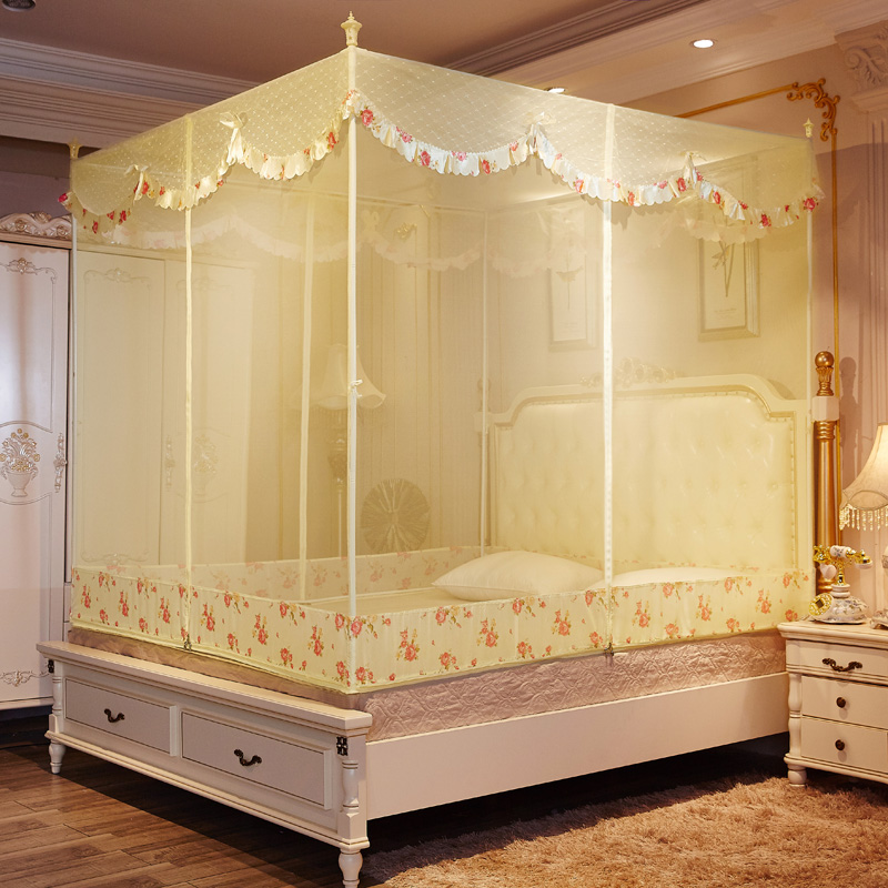 Yuanmeng sitting bed mosquito net 1 5 beds 1 8m beds 1 2 beds three-door stainless steel bracket children's anti-fall encryption