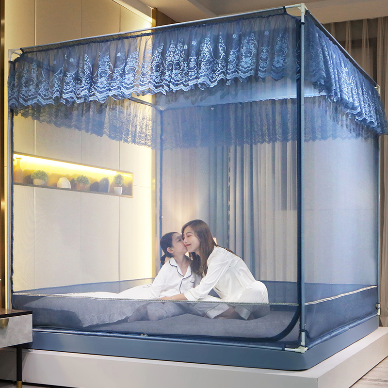 Yuanmeng mosquito net household 1 8m square top three-door bracket fixed bold and thickened 1 5m children's anti-fall model