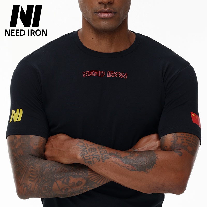 Ni Neediron Iron Type Professional Competition Clothing Powerlifting T-Shirt Men's Strength Training Short Sleeve Deadlift Squat Fitness