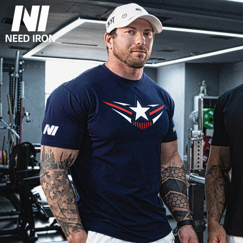 Ni Jiang Hakx Iron Species Collaboration Non-Slip Men's Short Sleeve Powerlifting Squat Bench Press Non-Slip T-Shirt Fitness