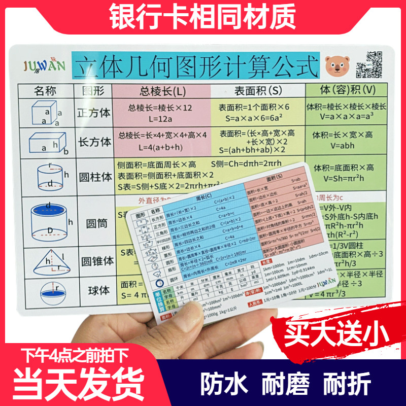 Elementary School Mathematical Geometric Formula Grand Total 1-6 Grade Unit Conversion Knowledge Point Area Volume Formula Shorthand Card-Taobao