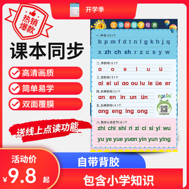 Phonetic alphabet table wall sticker Primary students 1st grade Chinese sound mother rhyming and reading training young children's wall map full set-Taobao