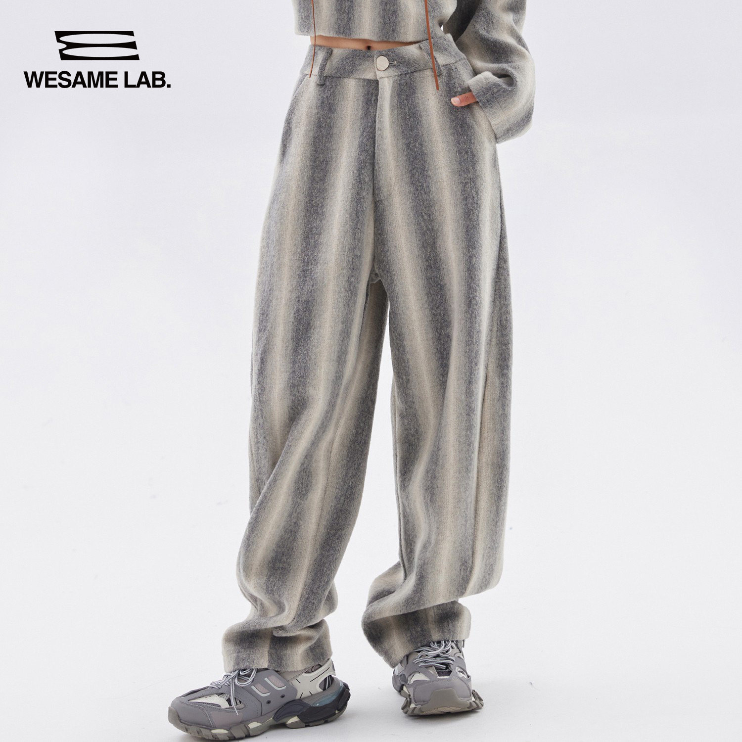 WESAME LAB designer woolen trousers wool trousers women's winter wide-legged high-waisted thick section casual bloomers