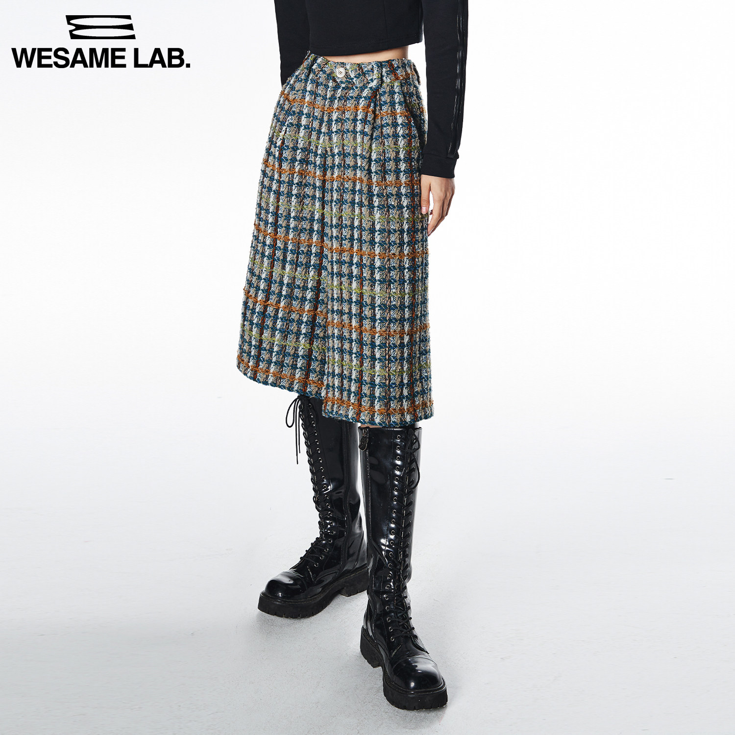 WESAME LAB original niche design sense small fragrant style woven plaid high waist straight shorts cropped pants women