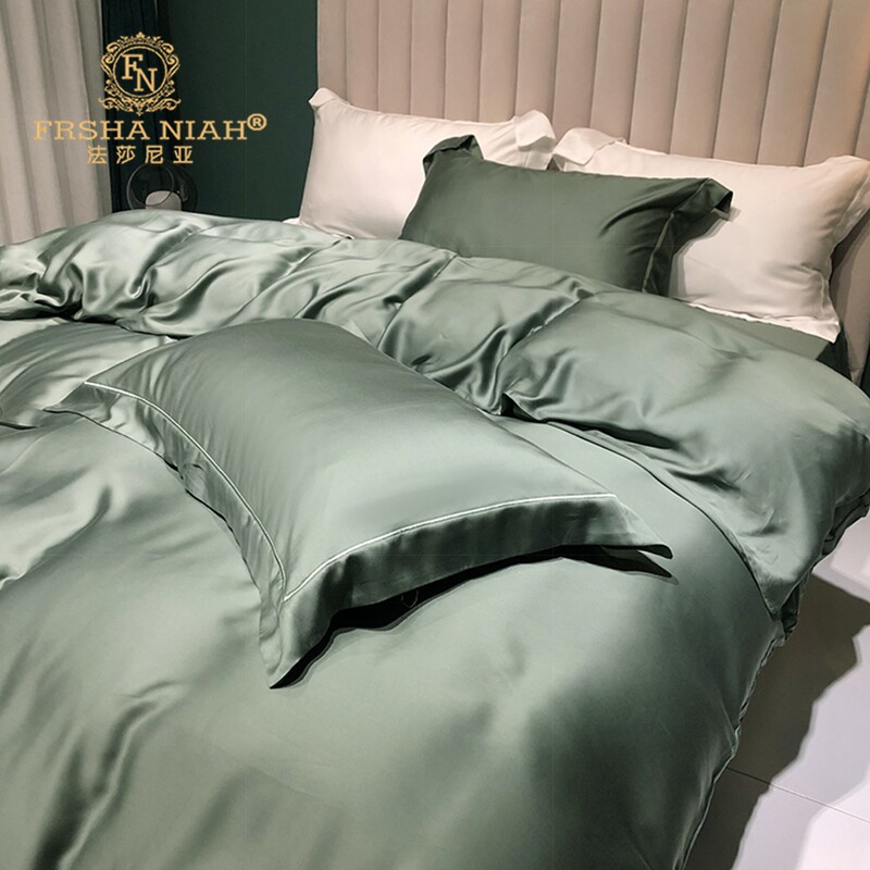 New Summer 100 Double-sided Sky Silk Four Sets Minimalist Ice Silk Cool sheet Genuine Silk Quilt Bedding bedding 