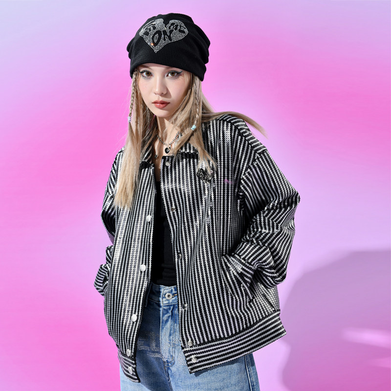 ICEONME retro disco matte texture sequins love logo jacket jacket women also love straight men