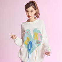 ICEONME Gentle Loving Streaming Su Sweater Womens Sleeve Head 2021 New White Cute Long Sleeve Printed Stitch Cardiovert