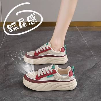 Soft-soled thick-soled mesh shoes for women 2025 summer wear korean style high-looking trendy and versatile casual sports shoes for women