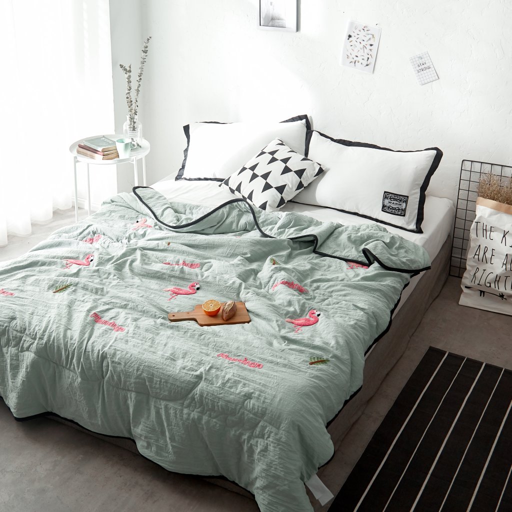 Solid Color Flamingo Quilted Quilt White Blue Pink Purple Fo