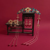 Fanghua send earrings Hanfu hair crown Ming-made headdress retro crown hairpin tassel step-swing cloisonne hair accessories antique style