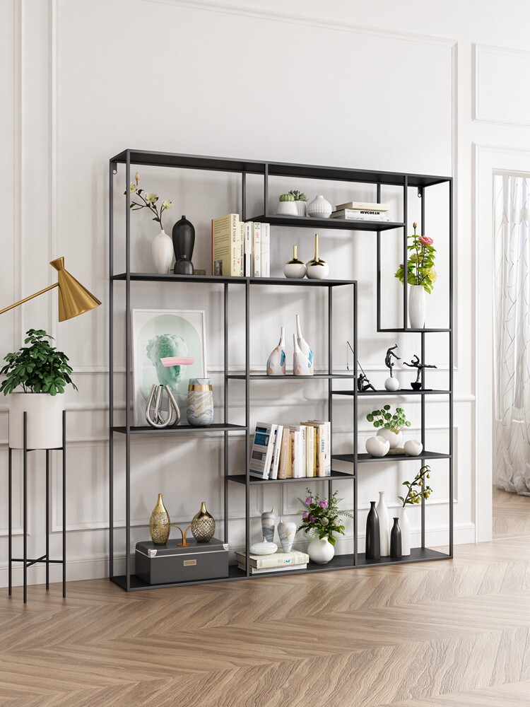 Nordic wall bookshelf office partition rack cosmetics storage decoration display rack wrought iron clapboard shelf