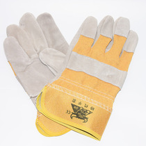 Welding gloves yellow cloth two-layer cowhide short welding gloves half leather labor protection welding gloves leather gloves