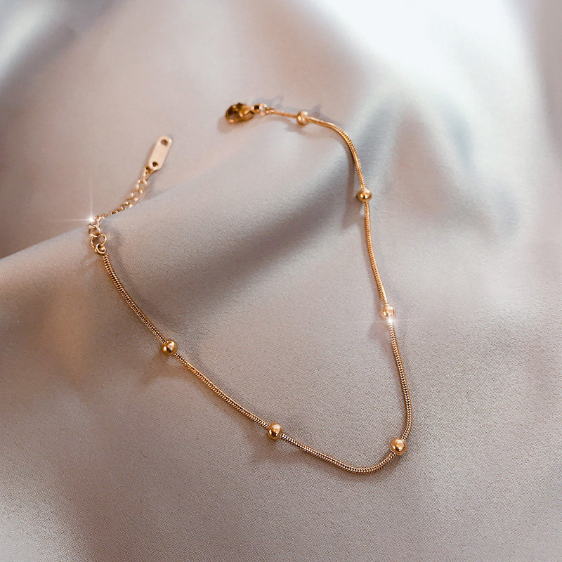 2022 New Titanium Steel 18k Rose Gold Transfer Bead Anklet Female Korean Version Simple Personality Anklet Bracelet Bracelet Tide