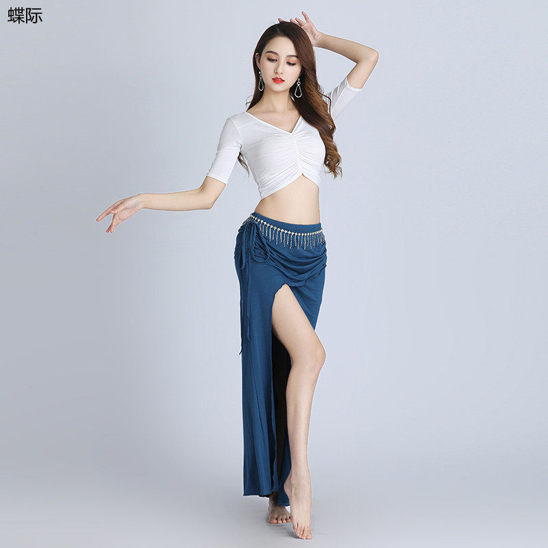 2026年春夏新作ベリーダンス練習用衣装 プラスサイズ ダンス練習・パフォーマンス用トップスセット（モダール素材の白いスカート付き）