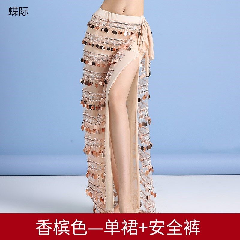 Butterfly International New Belly Dancing Open Fork Skirt Flow Su Hip Towel Belly dance performance Performance Performance Practice with Slim Waist Towels