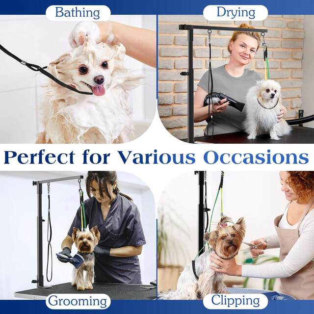 Pet Grooming Arm Dog Grooming Stand, Extendable, Height Adjustable, Foldable, Black Iron Frame