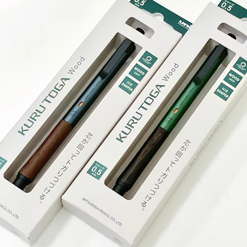 Japan Uni Mitsubishi Kuru Toga Lead Refill Rotating Metal Pen Barrel Wooden Grip Mechanical Pencil M5-Kw