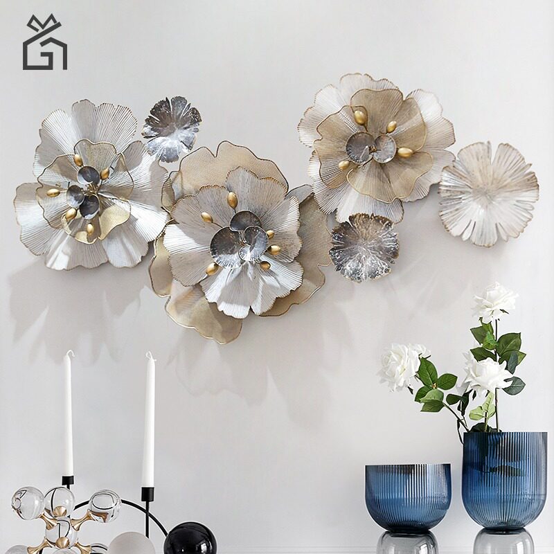 Living room sofa TV background wall surface wrought iron wall decoration flower hanging wall pendant bedroom bedside decoration