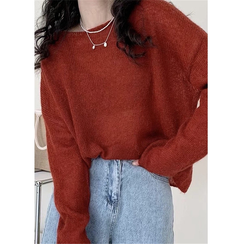 Korean Retro Red Mohair Knit Sweater for Women, Autumn and Winter, Loose, Lazy Style, Unique, Soft and Cozy Pullover Sweater Top Korean Retro Red Mohair Knit Sweater for Women, Autumn and Winter, Loose, Lazy Style, Unique, Soft and Cozy Pullover Sweater Top