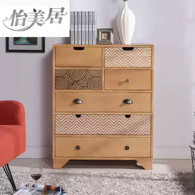 Chinese simple Nordic style solid wood bucket cabinet Living room Bedroom pastoral scenery porch cabinet creative large-capacity storage cabinet