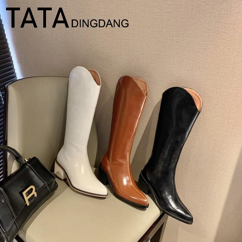 TATA DINGDANG He She Dingdang Women's Shoes Western Cowboy Boots High Boots Women Snow Warm Big Cotton Boots