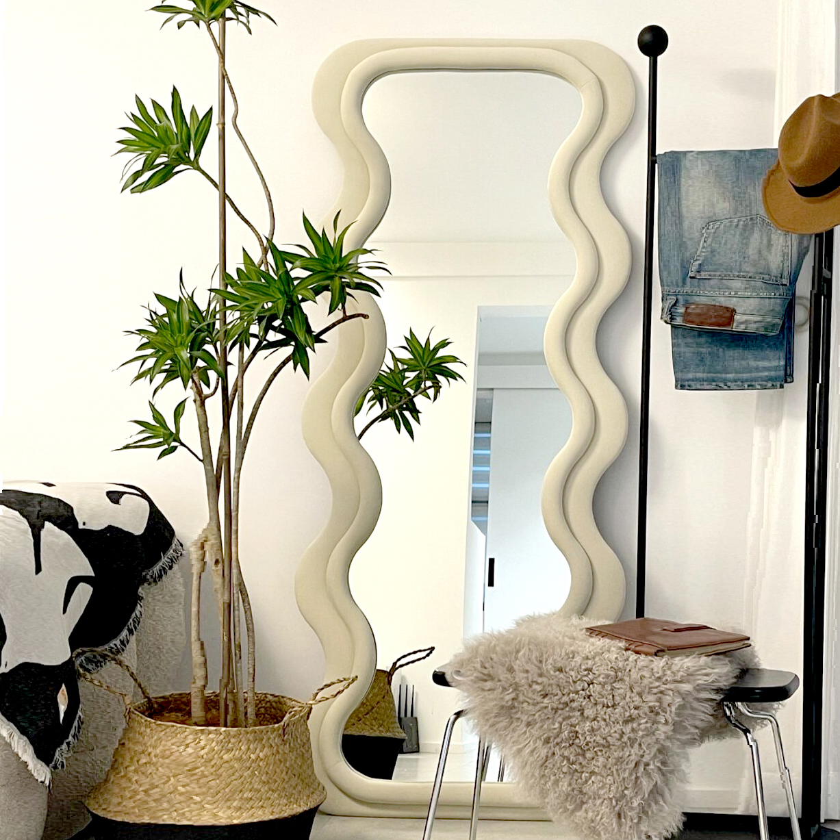 Full body mirror household with floor wall hanging network red norius in simple wall stereo clothing store full body mirror