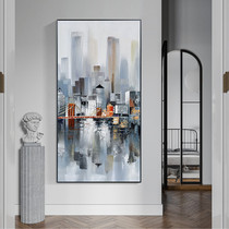Modern entry porch decorative painting vertical corridor aisle hanging painting architecture city Sea painting painting large