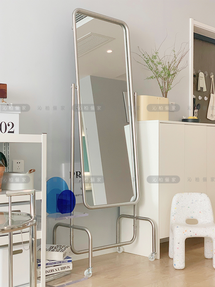 Light luxury red mobile clothes mirror clothing store dedicated full body mirror in wind test mirror landing belt shape