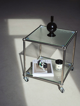 Nordic Home Medieval Stainless Steel Cart Shelve Small Family Type Tea Table Glass Sofa Edge A Few Light Lavish Balcony Tables