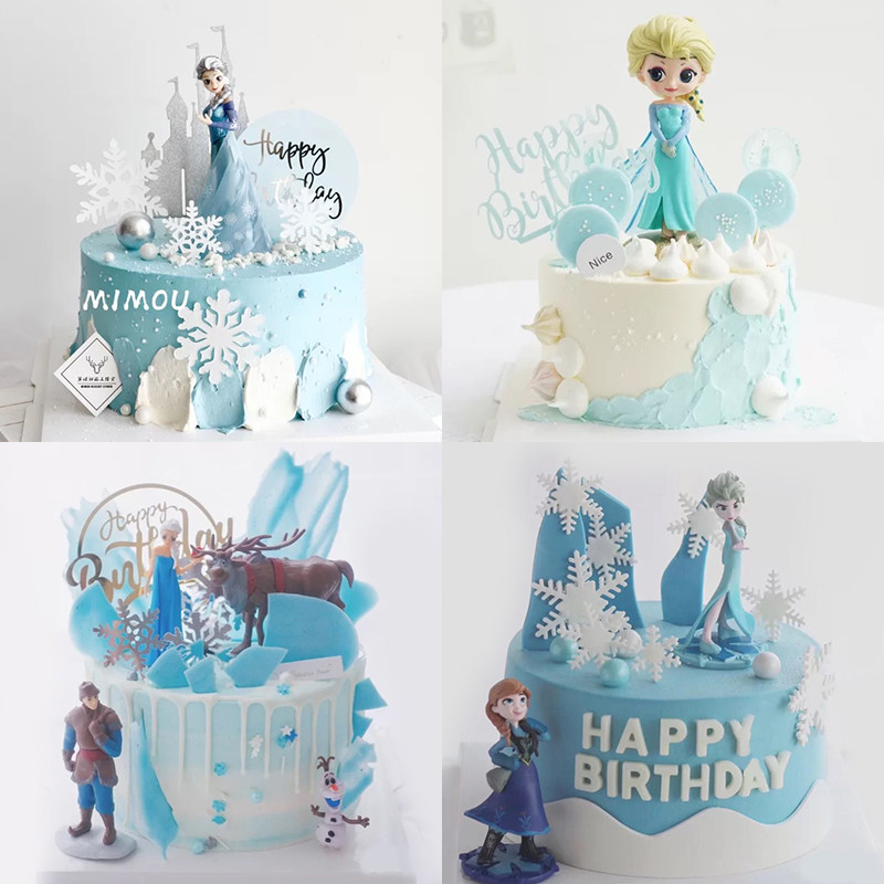 Ice and snow chic edge cake decorations at the mercy ESHA ELSA BELWHITE SNOW PRINCESS CHILDREN BIRTHDAY BAKING ACCESSORIES PLUGIN-Taobao