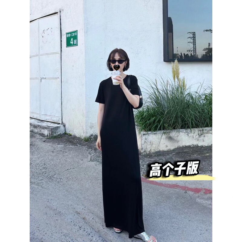 1077 St Tall Women's Extra-Long Paper-Thin Mid-Length T-Shirt Dress That Reaches the Ankles, Slimming and Tummy-Concealing Dress