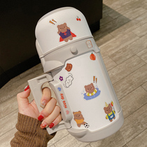 Large capacity thermos cup 1000ml water cup men and women simple portable stainless steel cup with handle kettle Outdoor