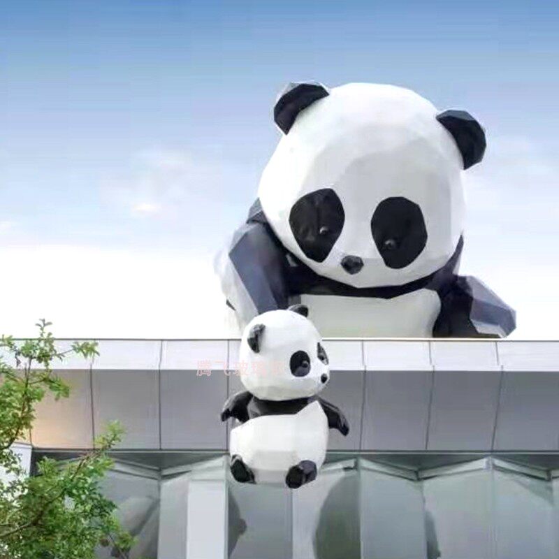 Simulation fiberglass climbing wall panda sculpture community real estate exterior wall outdoor garden landscape large animal customization