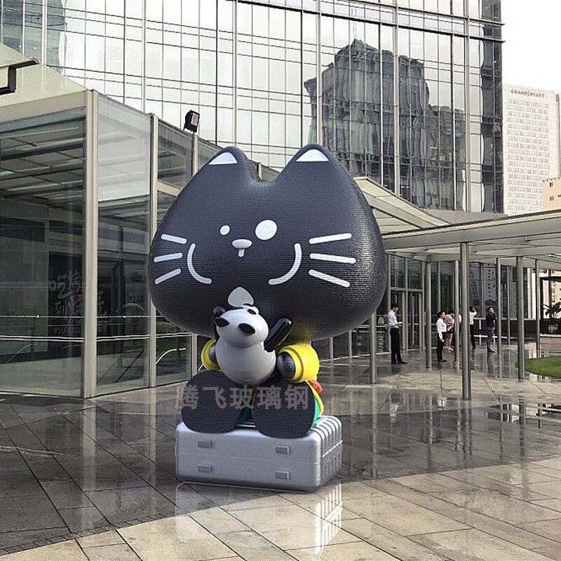 Fiberglass cartoon cat sculpture shopping mall Meichen mascot decoration outdoor landscape garden animal ornaments custom