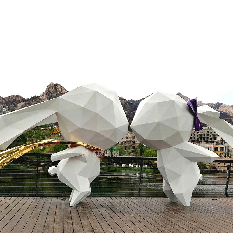 Large Fiberglass Sculpture Custom Landscape Real Estate Garden Animal Outdoor Square Cartoon Geometric Rabbit Ornament