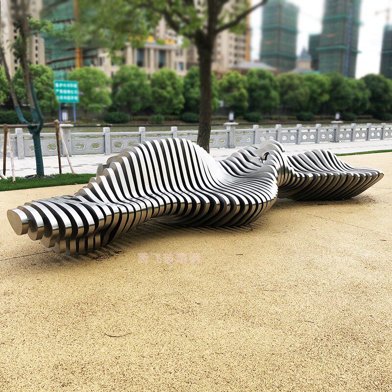 Fiberglass Plaza Shopping Mall Park Bench Metal Iron Stool Outdoor Stainless Steel Shaped Sliced ​​Seat Customization