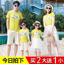 Beach parent-child clothing Summer clothing large size mother-daughter mother-child clothing fat mother 200 kg foreign style family of three and four by the sea