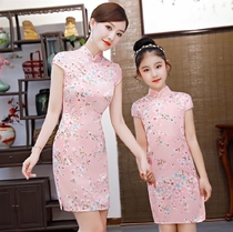 Childrens cheongsam 2021 new summer slim-fitting thin skirt parent-child dress mother-daughter dress cheongsam skirt girls dress