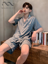 Hong Kong silk pajamas mens ice silk short sleeve 2021 new mens summer thin silk home suit