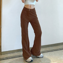 European and American 2021 Spring new high waist base light Core suede Fashion Horn Casual 100 Hitch Pants Women Street Long Pants